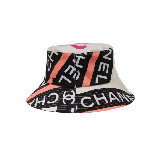 Chanel 22C CC Logo Bucket Hat Small S Pink White Black 100% Cotton Sun Cloche - Picture 9 of 16